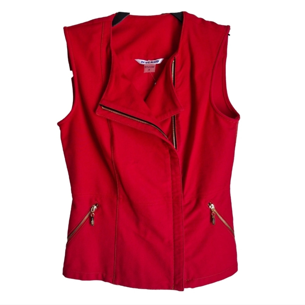 Peter Nygard Red Peplum Mermaid Zipup Pocket Sleeveless Vest Small